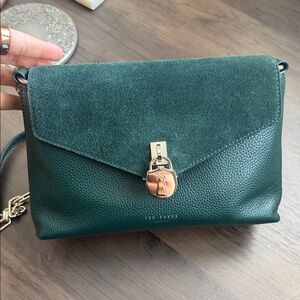 Ted Baker Forest Green Suede and Leather Crossbody Bag